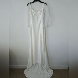 NWT Lulus Eternally Beloved White Mesh Off-the-Shoulder Pearl Maxi Dress